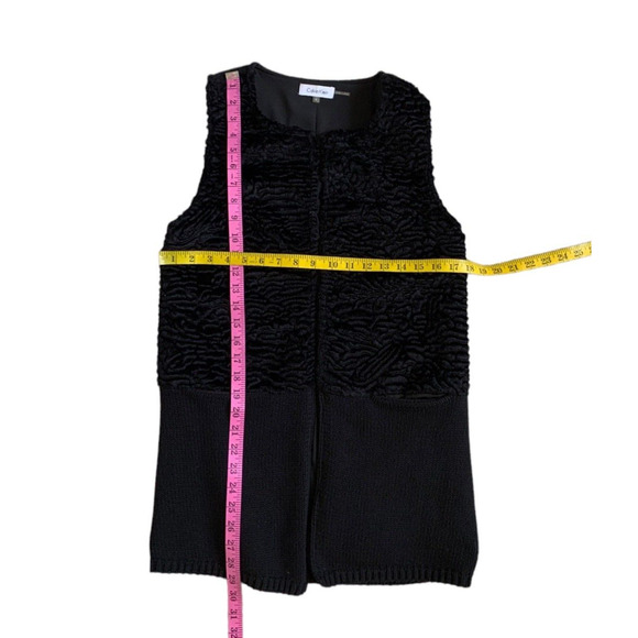 Calvin Klein Faux Persian Lamb Sweater Vest Black Small Long Open Tunic - Picture 4 of 6